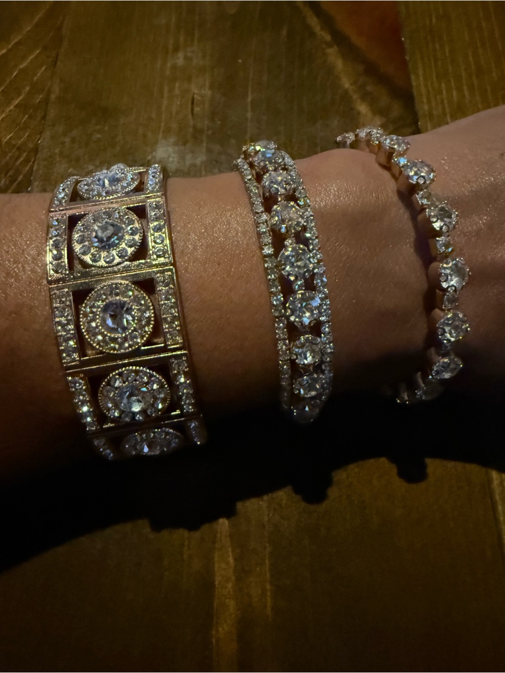 Rhinestone Statement Bracelet Trio Crystal Glam Stack
